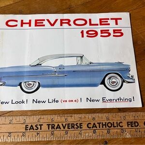 Vintage 1955 Chevrolet Poster Featuring Blue Bel Air Original Dealer Pamphlet